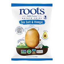 Healthy Roots Sea Salt & Vinegar Potato Chips in 1.5oz bag.