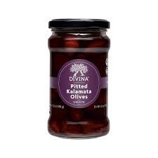 Jar of Divina Pitted Kalamata Olives for healthy snacking.