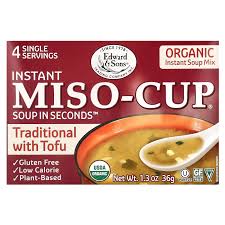 Organic instant miso soup in a cup with tofu, gluten-free, vegan, and plant-based.
