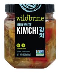 Wildbrine Mild White Kimchi jar with label and contents visible.