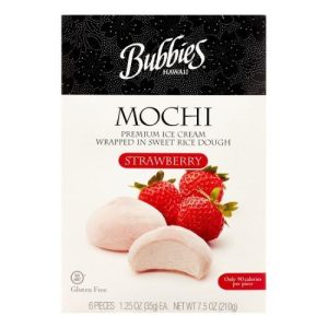 Bubbies Mochi Ice Cream Strawberry with fresh strawberries and mochi balls.