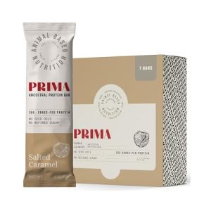 Healthy Roots PRIMA Salted Caramel Grass Fed Protein Bars 7 Pack for healthy snacking.