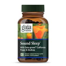 GAIA Sound Sleep supplement bottle with Poppy and Skullcap ingredients.