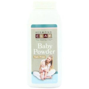Redmond Clay Baby Powder bottle with a mother and child image.