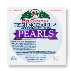 Fresh mozzarella pearls in packaging for healthy snack options.