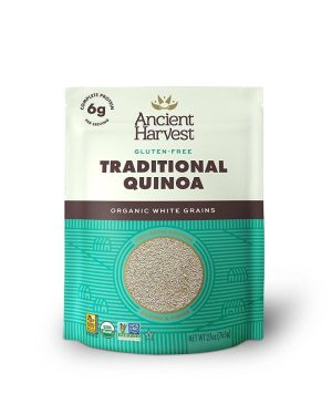 Organic white traditional quinoa from Ancient Harvest for healthy eating.