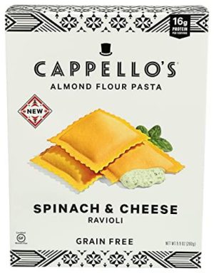 Healthy Roots Spinach & Cheese Ravioli with almond flour pasta and fresh spinach.