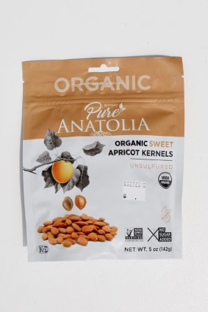 Organic sweet apricot kernels in resealable bag from Healthy Roots.