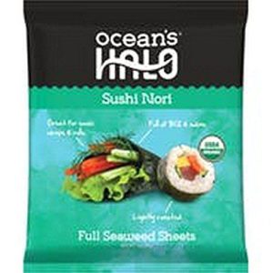 Healthy Roots full seaweed sheets for sushi, gluten-free, non-GMO, vegan, and organic.