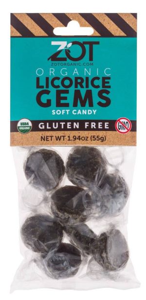 Organic licorice gems soft candy gluten-free and non-GMO from Zot Organic.