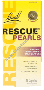 Bach Rescue Stress Pearls box with yellow design and capsules inside.