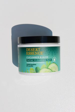 Desert Essence Cucumber & Aloe Facial Cleansing Pads on white background.