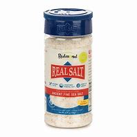 Redmond Real Salt Fine 8 oz. salt container for healthy cooking and seasoning.