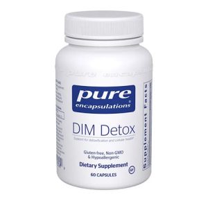 Purefactor DIM Detox dietary supplement bottle with 60 capsules for detox and hormonal balance.