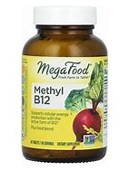 Methyl B12 supplement bottle from Megafood for energy and health support.