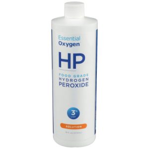 Essential oxygen food grade hydrogen peroxide 16oz bottle for cleaning and health use.