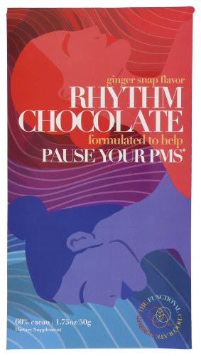 Healthy Roots Rhythm Chocolate with ginger snap flavor for PMS relief.