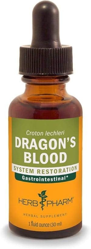 Herb Pharm Dragon's Blood herbal supplement in amber dropper bottle.