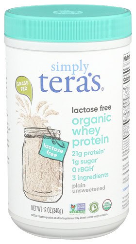 Organic whey protein powder from Simply Teras, lactose free and gluten free.