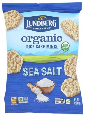 Healthy Lundberg organic rice cake minis with sea salt, gluten-free, non-GMO, vegan, and USDAOrganic.