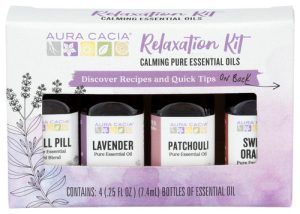 Relaxation Kit with Lavender, Patchouli, and Sweet Orange essential oils.