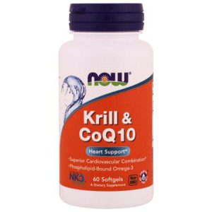NOW Krill & CoQ10 dietary supplement for heart support with omega-3.