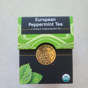 European Peppermint Tea box with organic and USDA organic labels.
