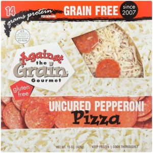 Grain-free uncured pepperoni pizza with cheese from Healthy Roots.