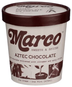 Aztec Chocolate ice cream by Marco Sweets & Spices with cinnamon and spicy chili.