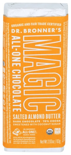 Organic salted almond butter chocolate bar with dark chocolate and cocoa.