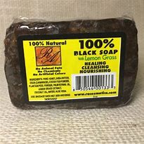 Black soap bar with lemongrass for skin cleansing and nourishment.