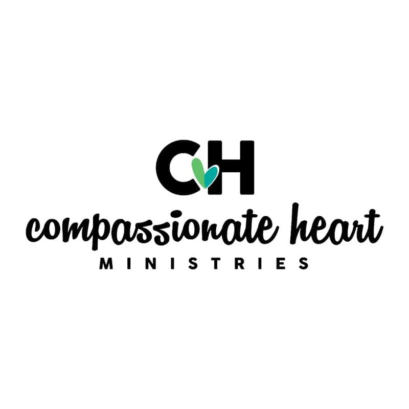 Compassionate heart ministries logo with heart-shaped leaf design and modern text, representing fait