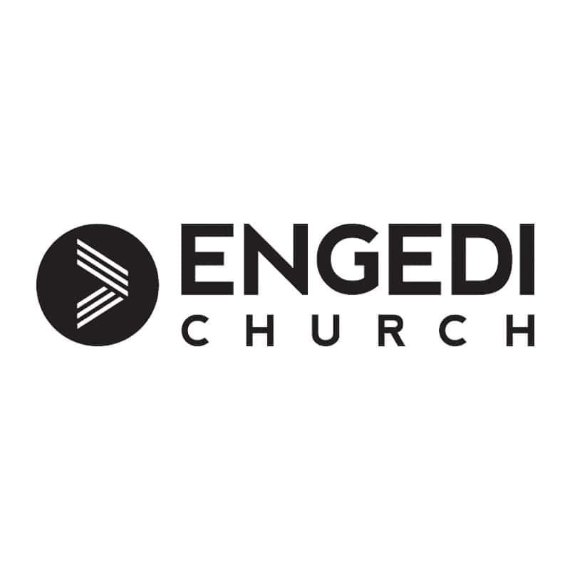 Engedi Church logo in black and white, featuring a stylized geometric symbol and modern text design.