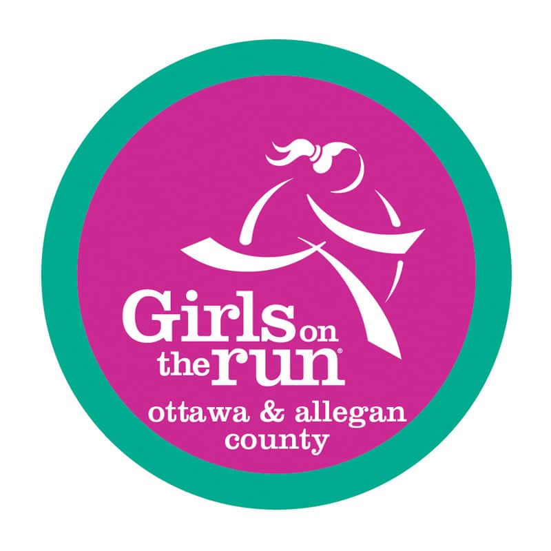 Colorful logo of Girls on the Run Ottawa & Allegan County with a running girl silhouette and vibrant