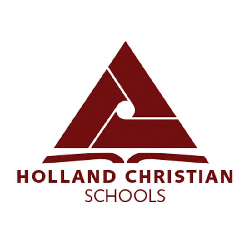 Innovative logo design featuring a stylized triangle and open book for Holland Christian Schools, re