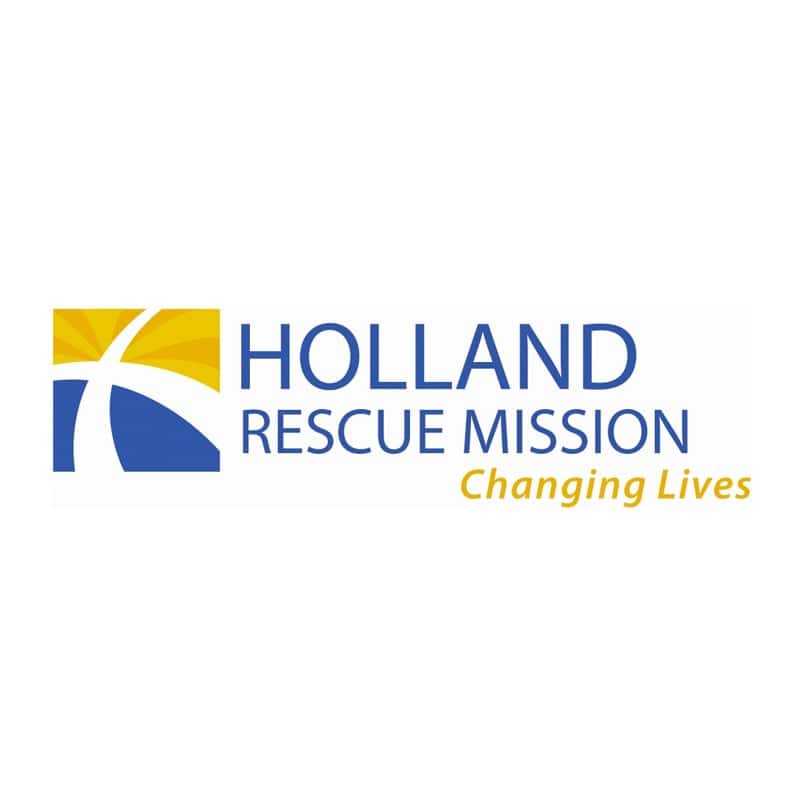Holland Rescue Mission logo with blue and yellow design representing community support and hope for