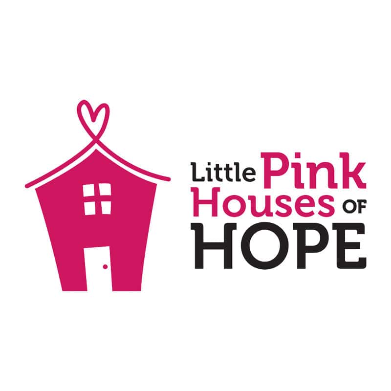 Pink house icon representing Little Pink Houses of Hope, a non-profit supporting families facing ill