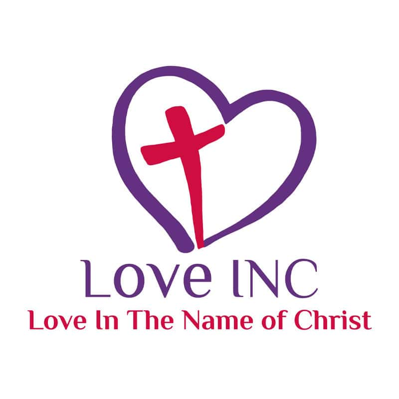 Heart with cross logo representing Love INC for community service and faith-based support in Michiga