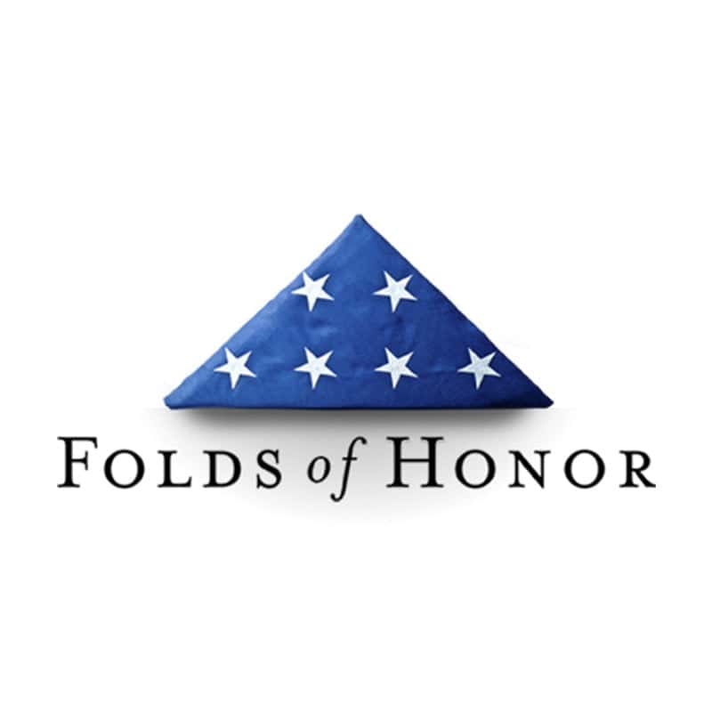 American flag folded in a patriotic triangular display with "Folds of Honor" text, symbolizing respe