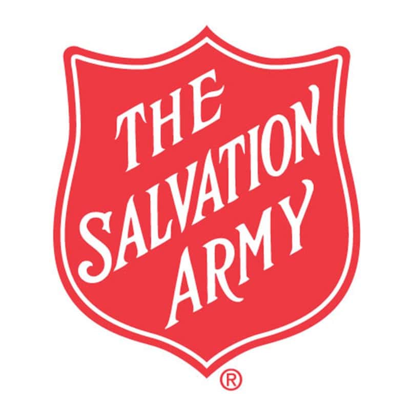 Red Salvation Army logo shield with white text for charity and community support in Michigan real es