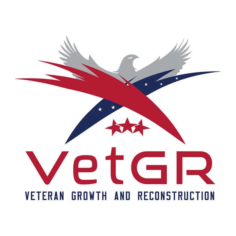 Bold eagle graphic with red, white, and blue elements representing veteran growth and reconstruction