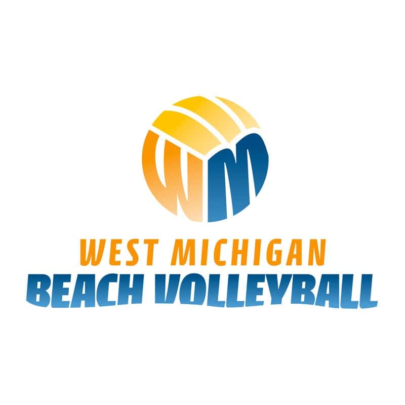 Beach volleyball graphic with West Michigan Beach Volleyball logo and vibrant colors for sports bran