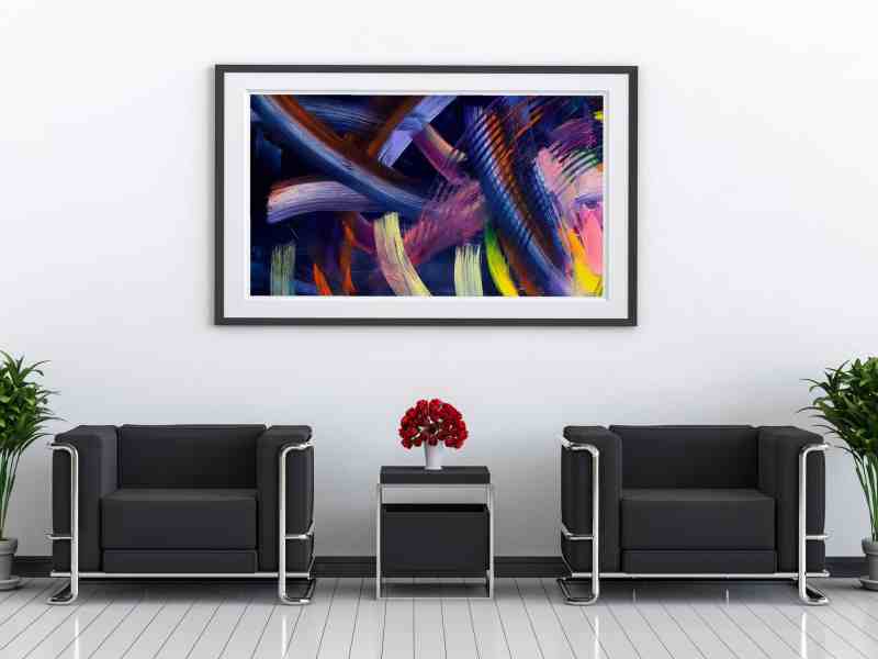 mock up poster frame in interior living room and sofa, armchair.  3D render