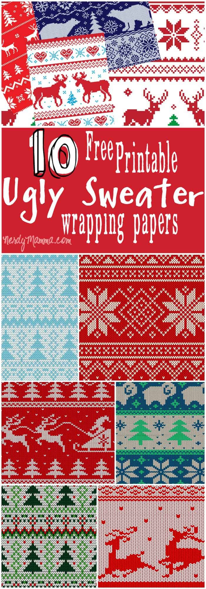 10 Free Printable Ugly Christmas Sweater Wrapping Papers