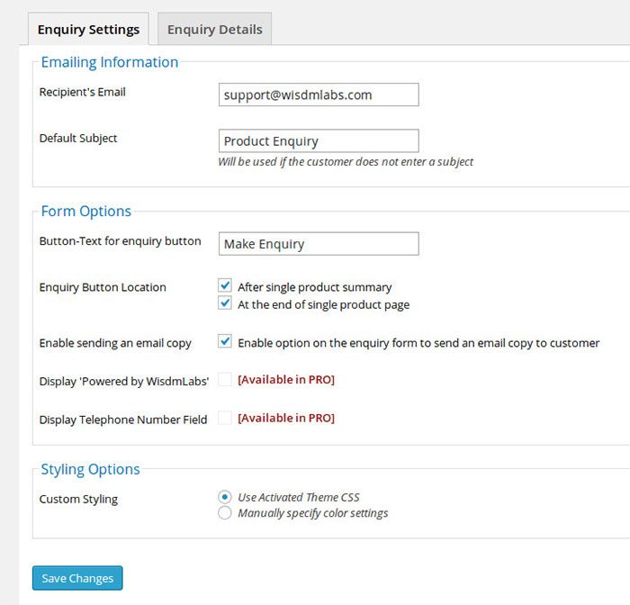 product enquiry free for woocommerce