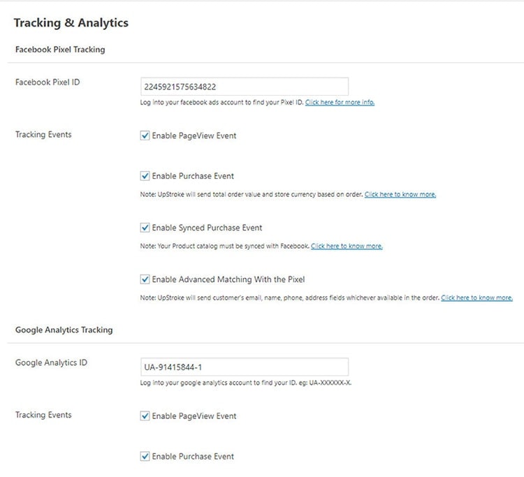 woofunnels upstroke tracking and analytics setting