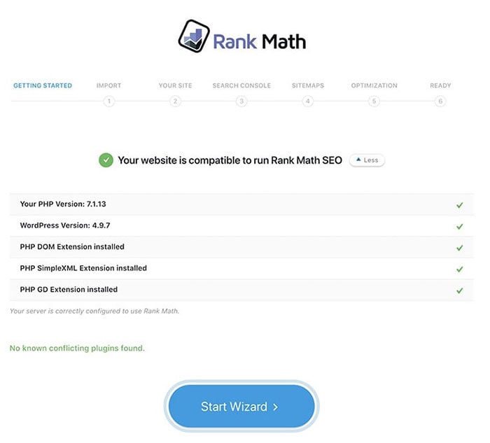rank math setup wizard