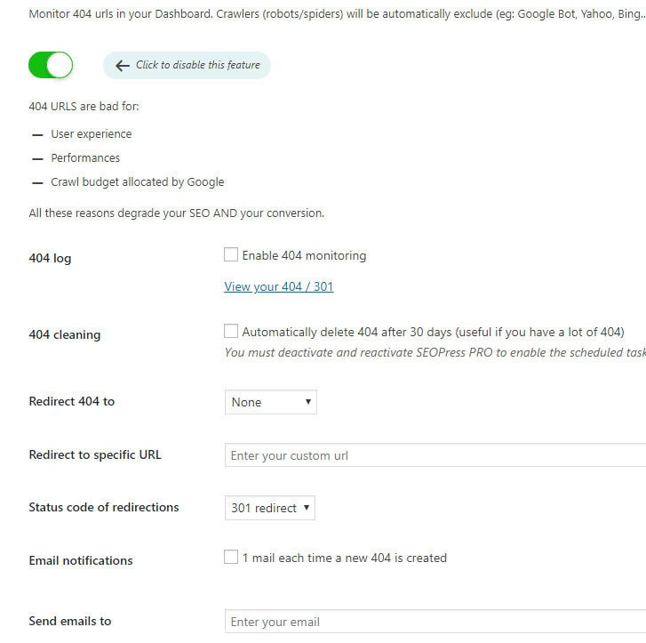 monitor 404 seopress plugin