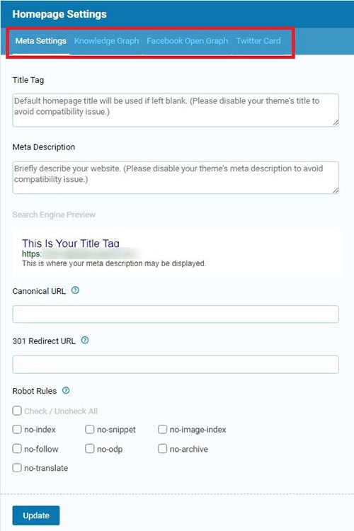 seopressor plugin homepage settings