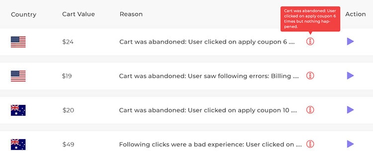 HumCommerce user session recording example.